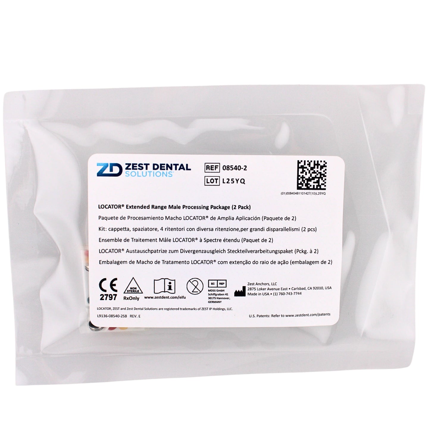 Dental Locator Extended Range Male Processing Pack 2, Ref# 08540-2, By Zest Dental Solutions