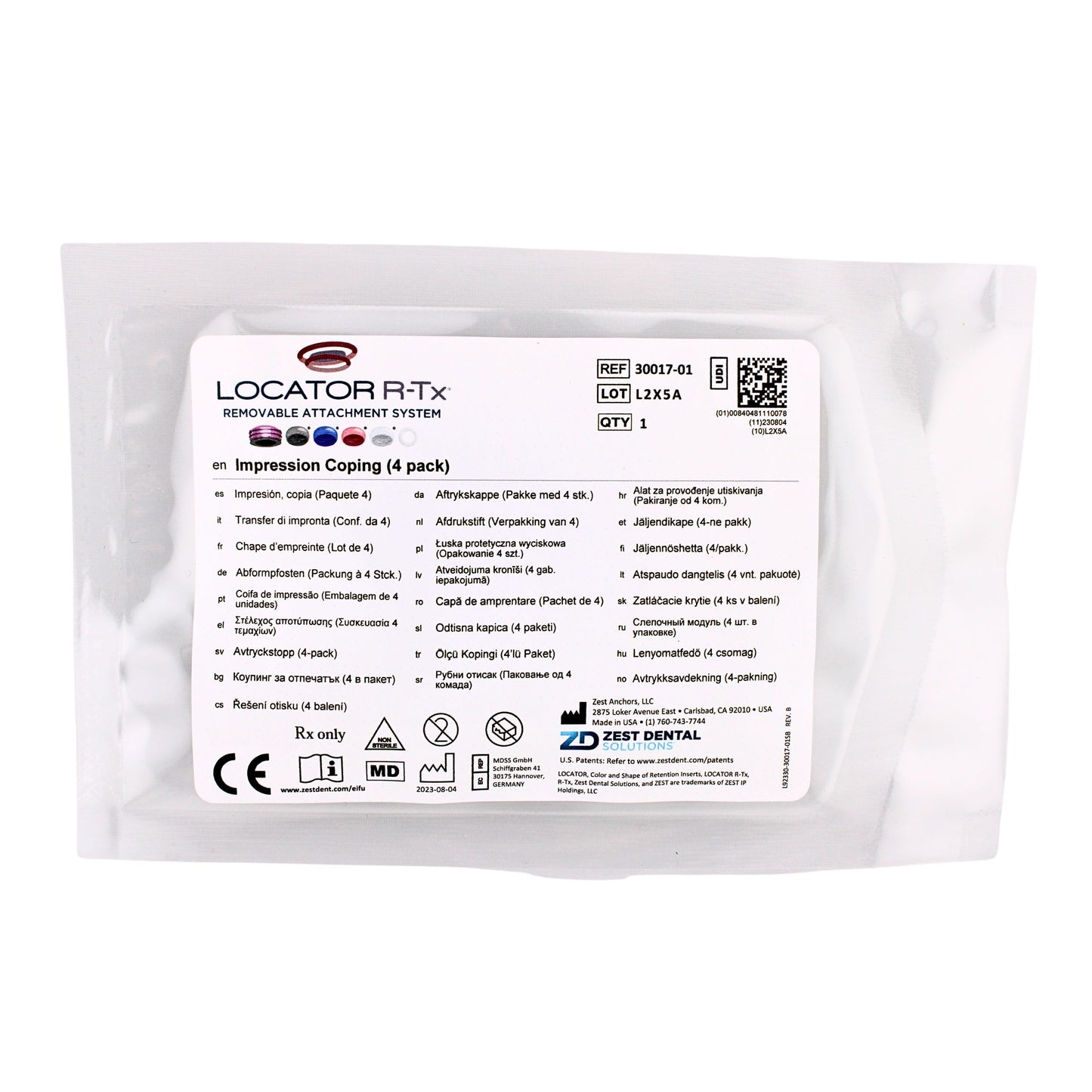 Dental Locator R-Tx Impression Coping 4 Pack, Ref# 30017-01, By Zest Dental Solutions