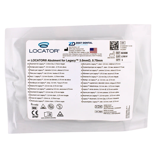 Dental Locator Abutment Legacy 3.0 mm Dia, 0.75 mm, Ref#02308, By Zest Dental Solutions