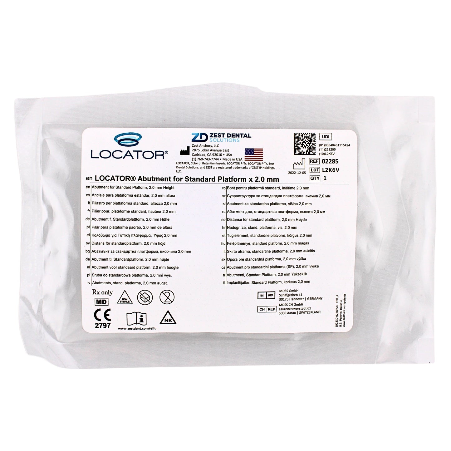 Dental Locator Abutment for Paltop Advanced Internal Implants, Standard Platform, Ref#02285, By Zest Dental Solutions