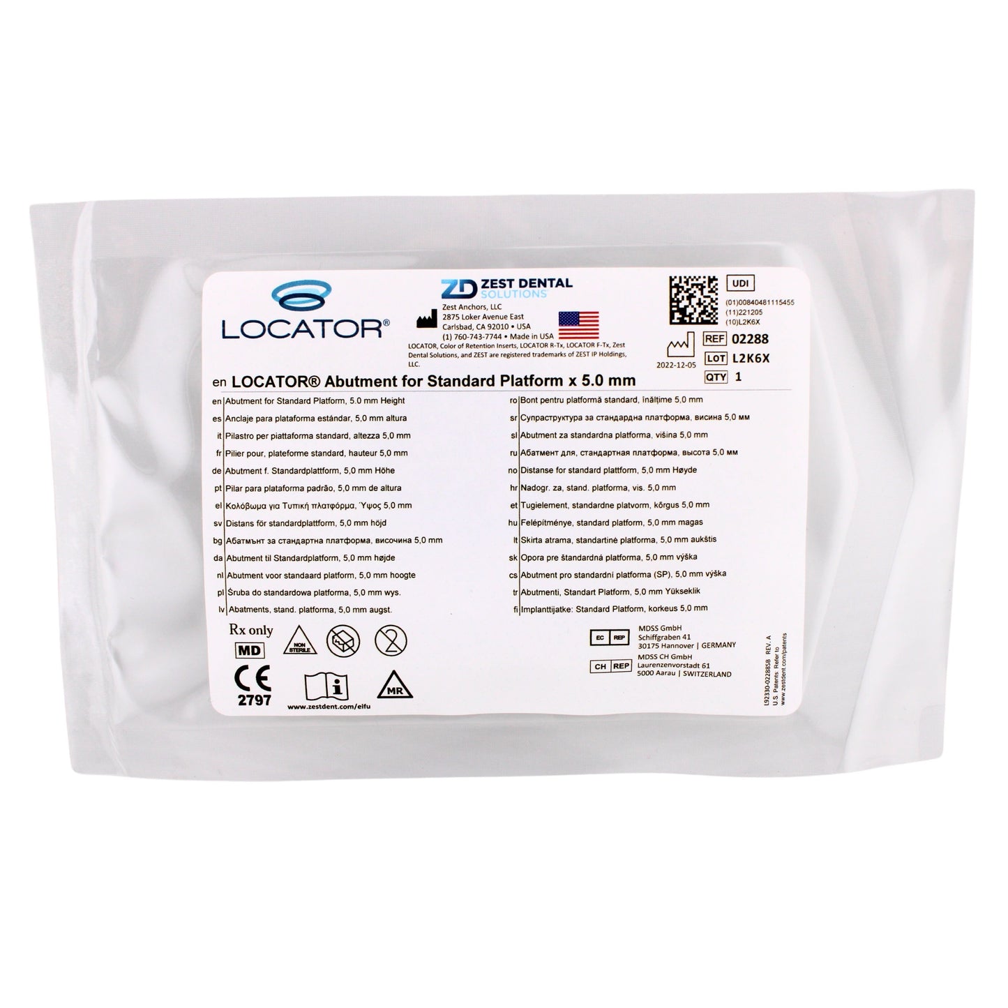Dental Locator Abutment for Paltop Advanced Internal Implants, Standard Platform, Ref#02288, By Zest Dental Solutions
