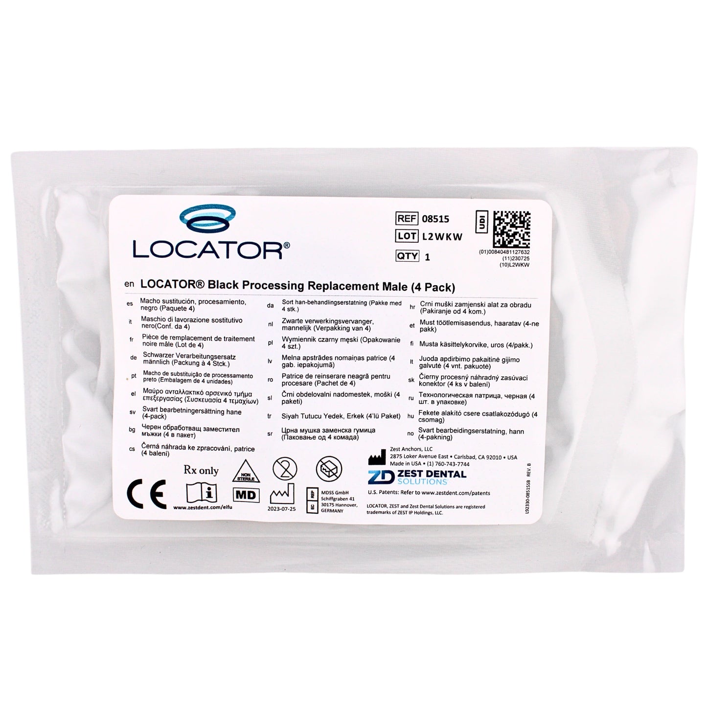 Dental Locator, Processing Male Caps, Black 4 pack, REF# 08515, By Zest Dental Solutions