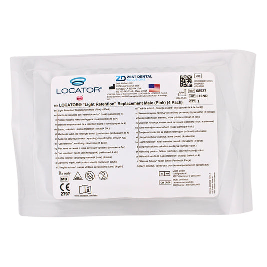 Dental Locator, Light Retention Replacement Male Pink, 4 Pack, Ref# 08527, By Zest Dental Solutions