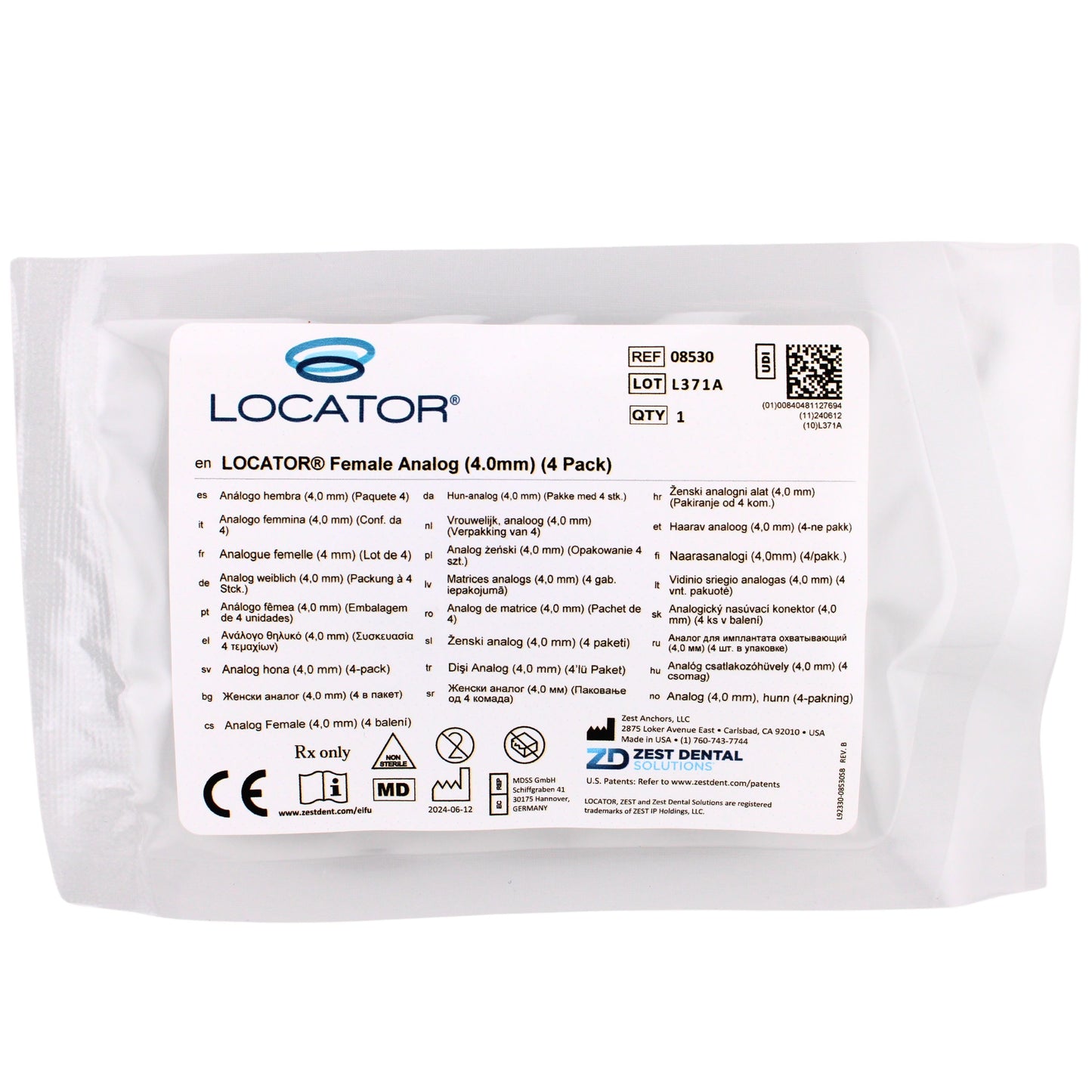 Dental Locator Female Analog 4.0mm 4 Pack, Ref#08530, By Zest Dental Solutions