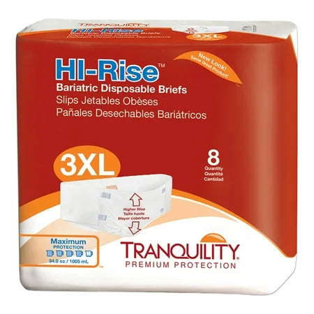 Tranquility Hi-Rise Bariatric Disposable Brief, Maximum Absorbancy, 3X-Large, Case of 32, White Each Pack, By Tranquility