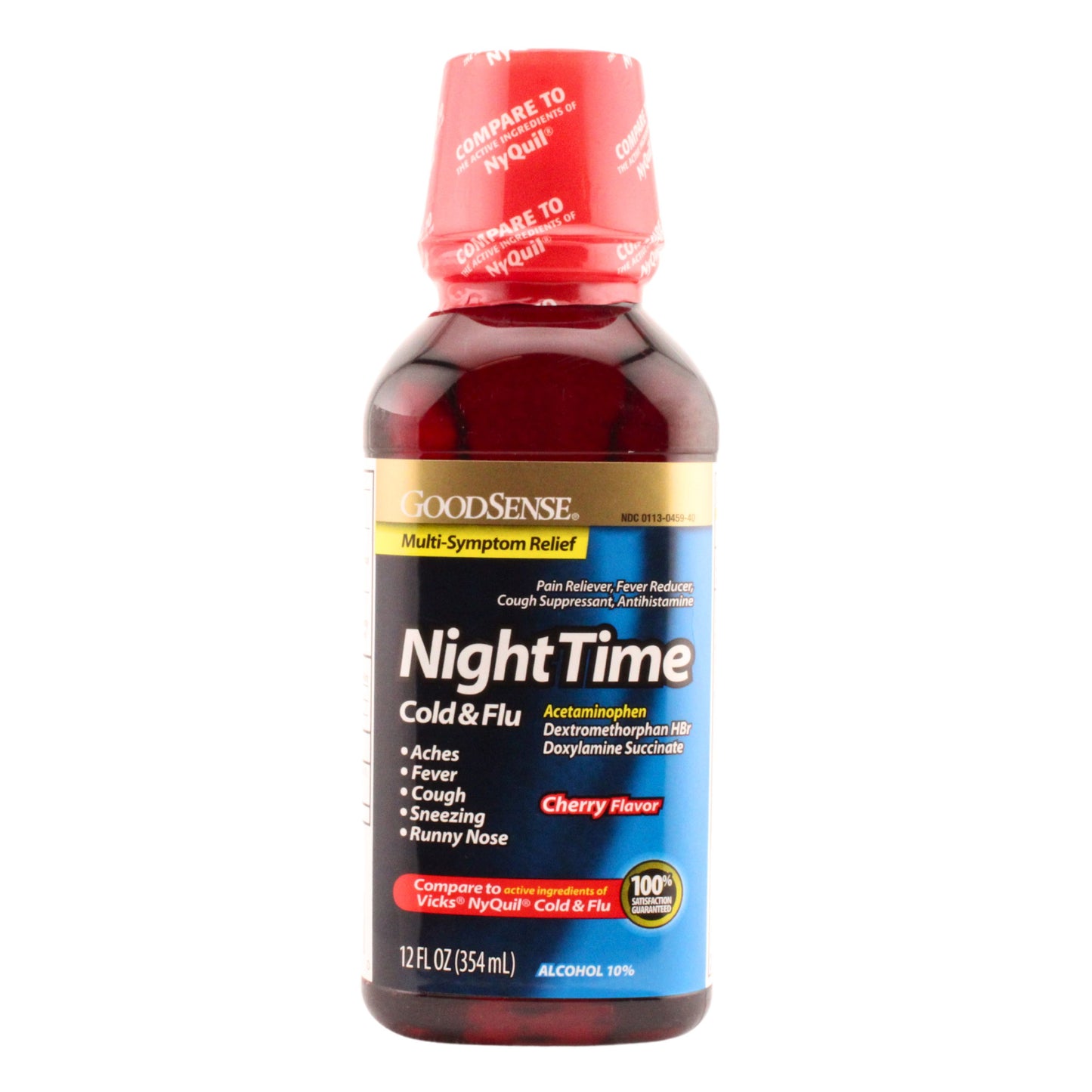 GoodSense Night Time Cold & Flu Cherry Flavor Multi-Symptom Relief, 12FL OZ, 1 Bottle Each, By Perrigo