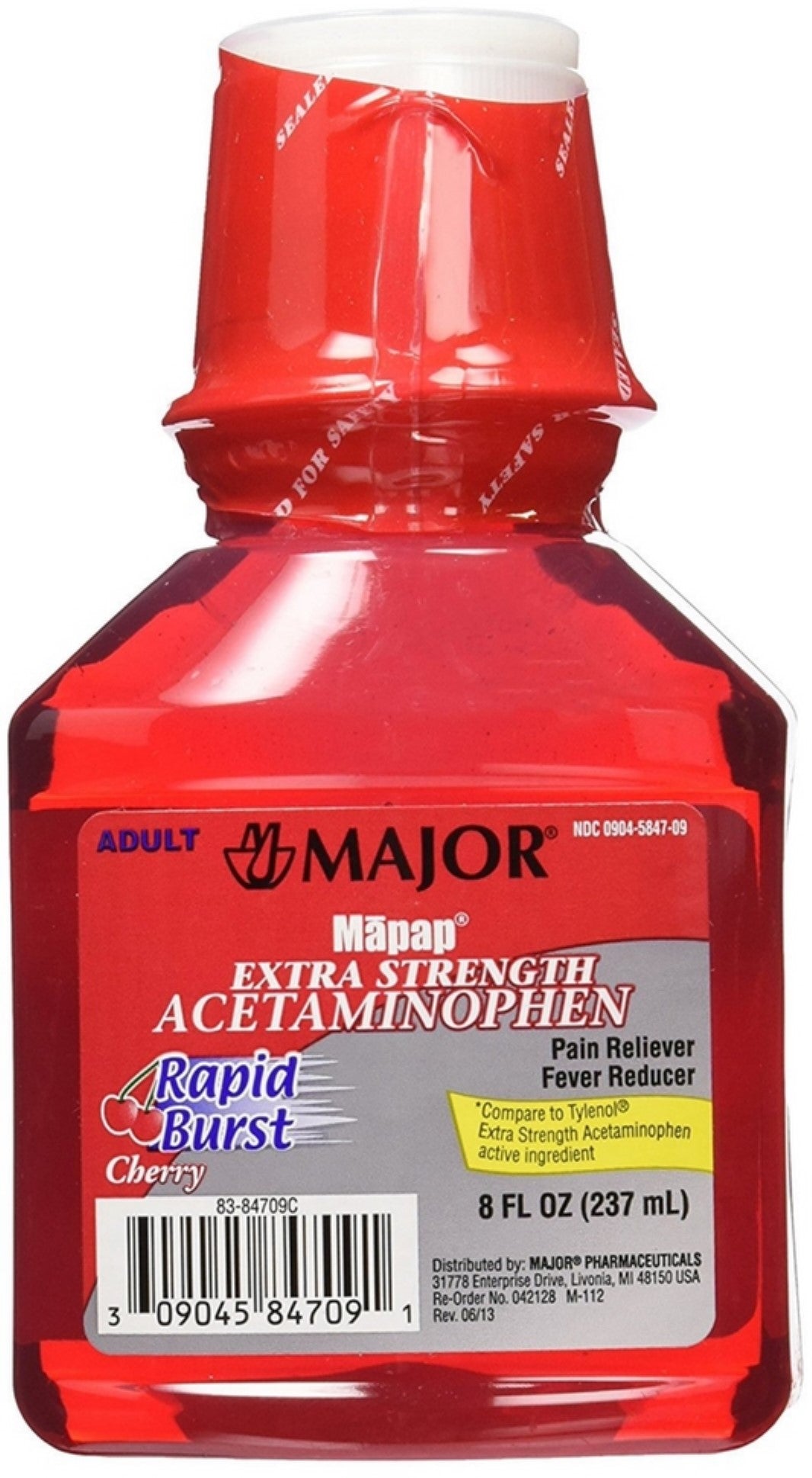 Major Mapap Extra Strength Acetaminophen Rapid Burst Cherry Pain Reliever & Fever Reducer 8 Fl. Oz., 1 Each by Major