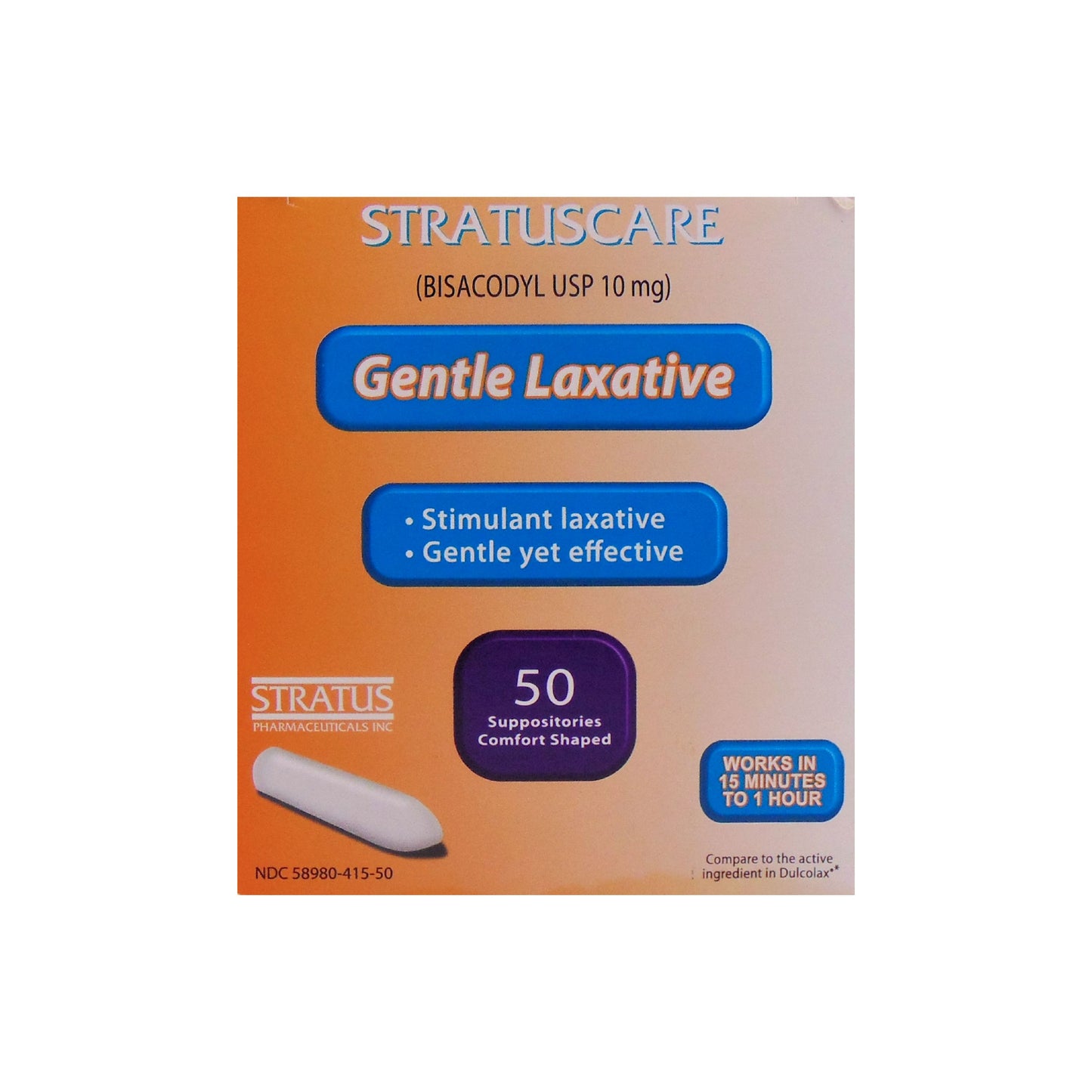 Stratuscare Bisacodyl 10 MG Laxative Suppository 50Ct, 1 Pack Each, By Stratuscare