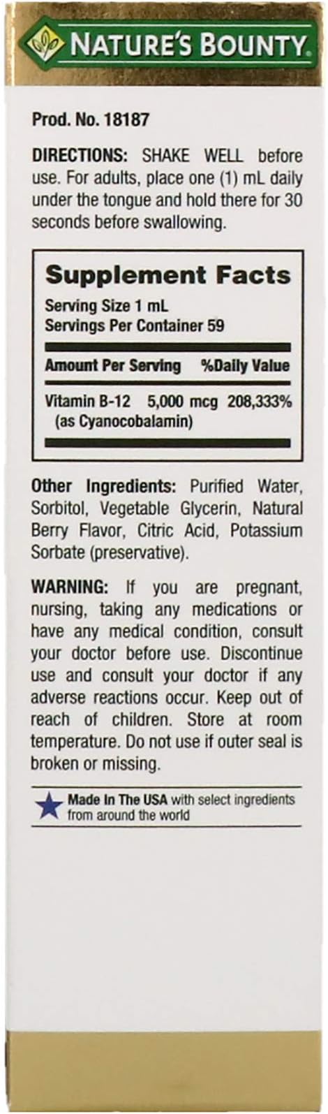 Naturals Bounty Vitamin B-12 Liquid 5000 mcg 2 Fl Oz