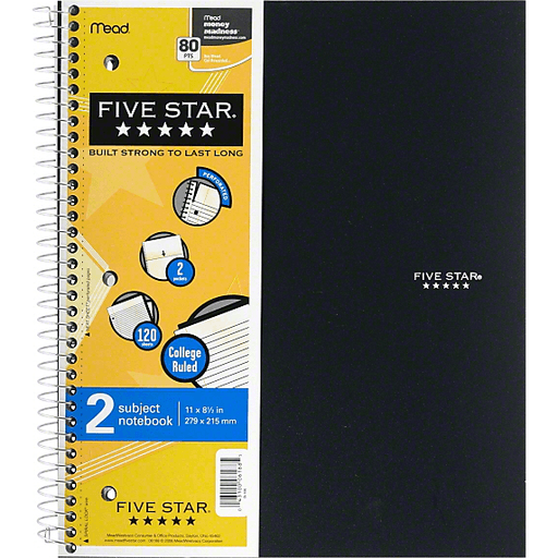 FIVE STAR® WIREBOUND NOTEBOOK - 2 SUB 120CT CR