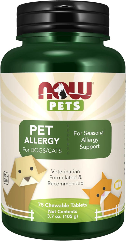 Now Pet Allergy Supplement, For Cats & Dogs, 75 Chewable Tablets, 1 Bottle Each, By NOW FOODS