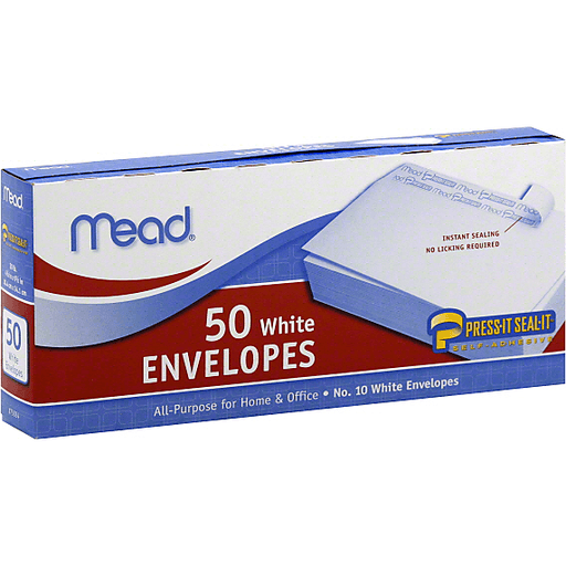 MEAD® PRESS-IT SEAL-IT® #10 WHITE ENVELOPES 50CT