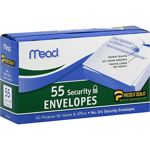 MEAD® PRESS-IT SEAL-IT® #6 3/4 SECURITY ENVELOPES 55CT