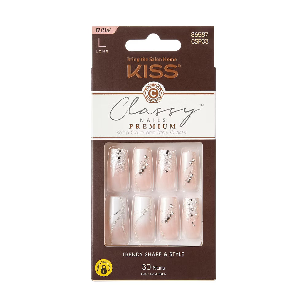 Kiss Products Classy Premium Long Square Glue-on Fake Nails - Stunning! - 30ct, by Kiss