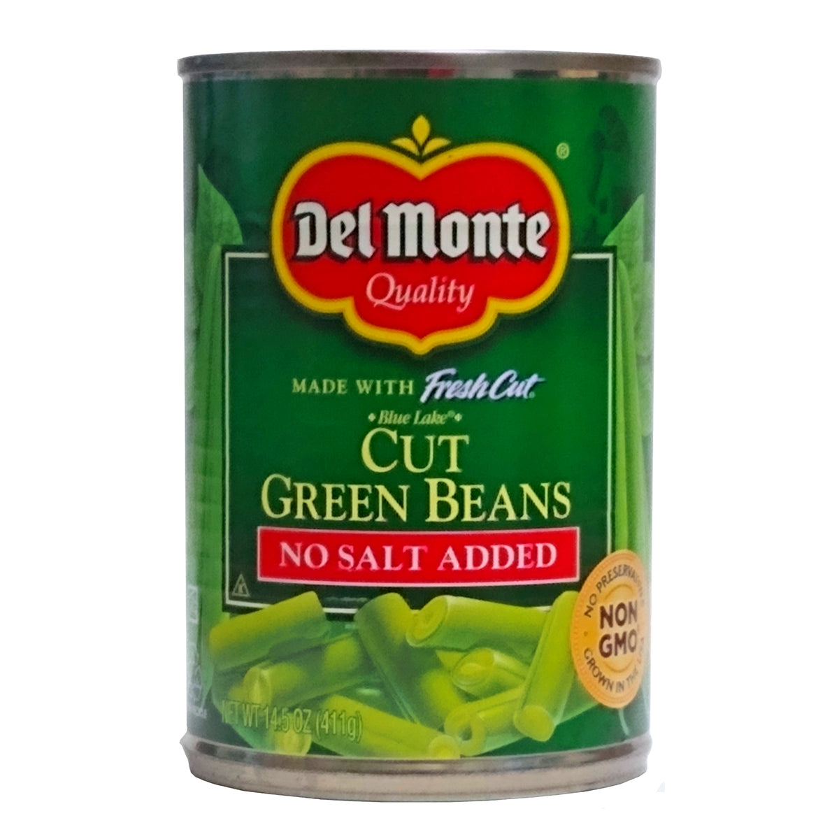 Del Monte Cut Green Beans, No Salt Added, 14.5 oz, 1 Can Each, By Del