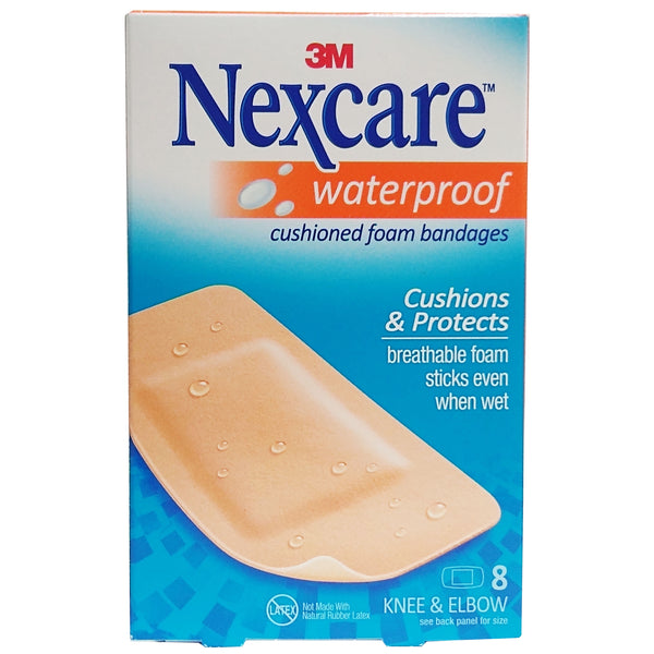 Nexcare Waterproof Cushioned Foam Bandages, Knee & Elbow, 8 Count, 1 Box Each, By 3M Personal Care