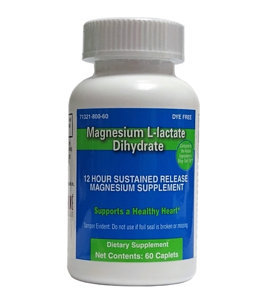 Magnesium L-lactate Dihydrate 60 Caplets, One Bottle, By Brandywine Pharmaceuticals