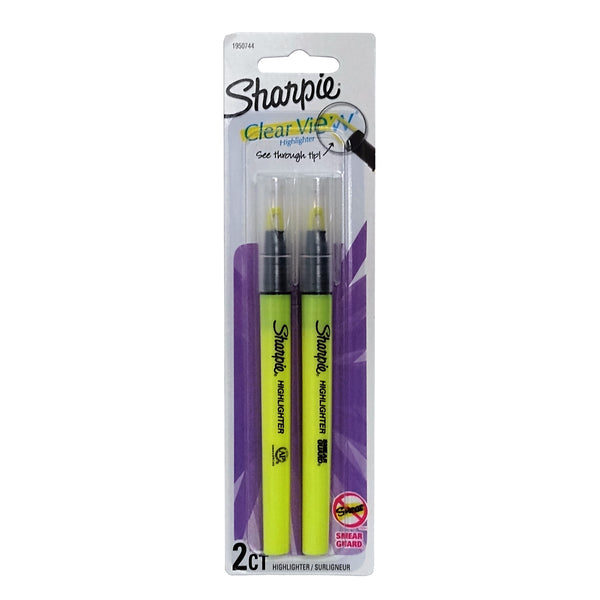 Sharpie Clear View Fluorescent Yellow Highlighters, 2 Count, 1 Pack Each, By Newell