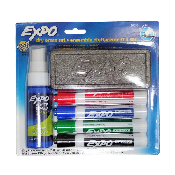 Expo Dry Erase Multicolored Marker Starter Set with Eraser & Cleaner, 1 Pack Each, By Sanford