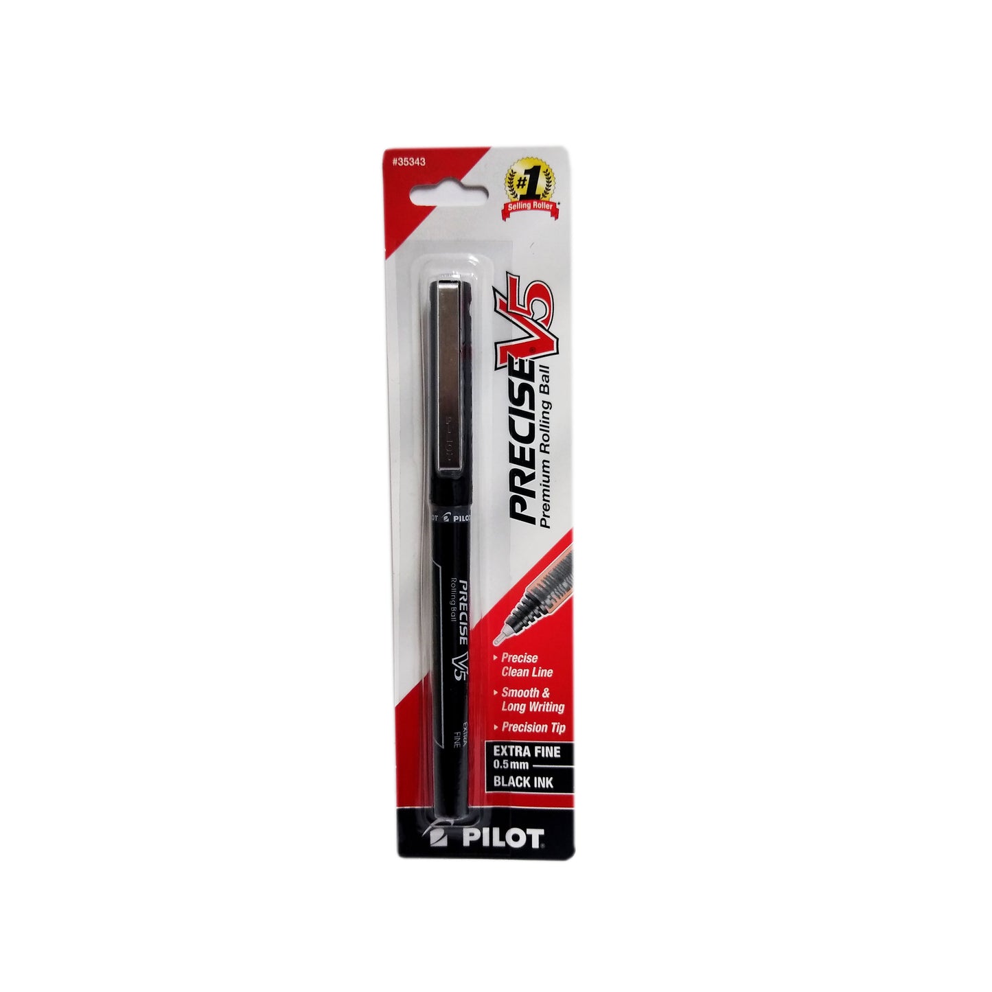 Pilot Precise V5 Black Ink Premium Capped Rolling Ball Pen Extra Fine 0.5 mm, 1 Pen, 1 Pack Each, By Pilot