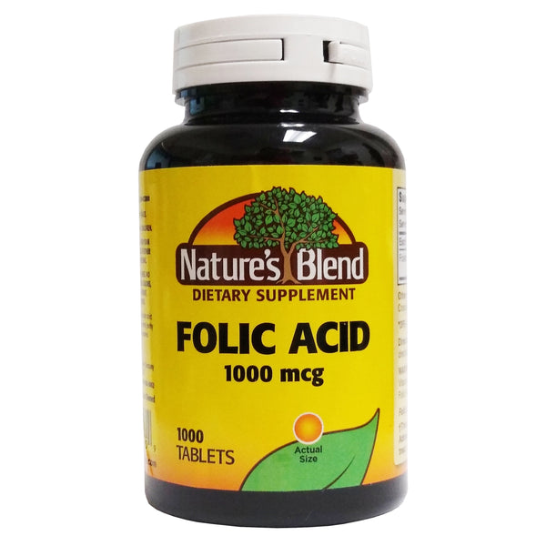 Nature's Blend Folic Acid 1000 mcg 1000 Tablets, 1 Bottle Each, By National Vitamin Company