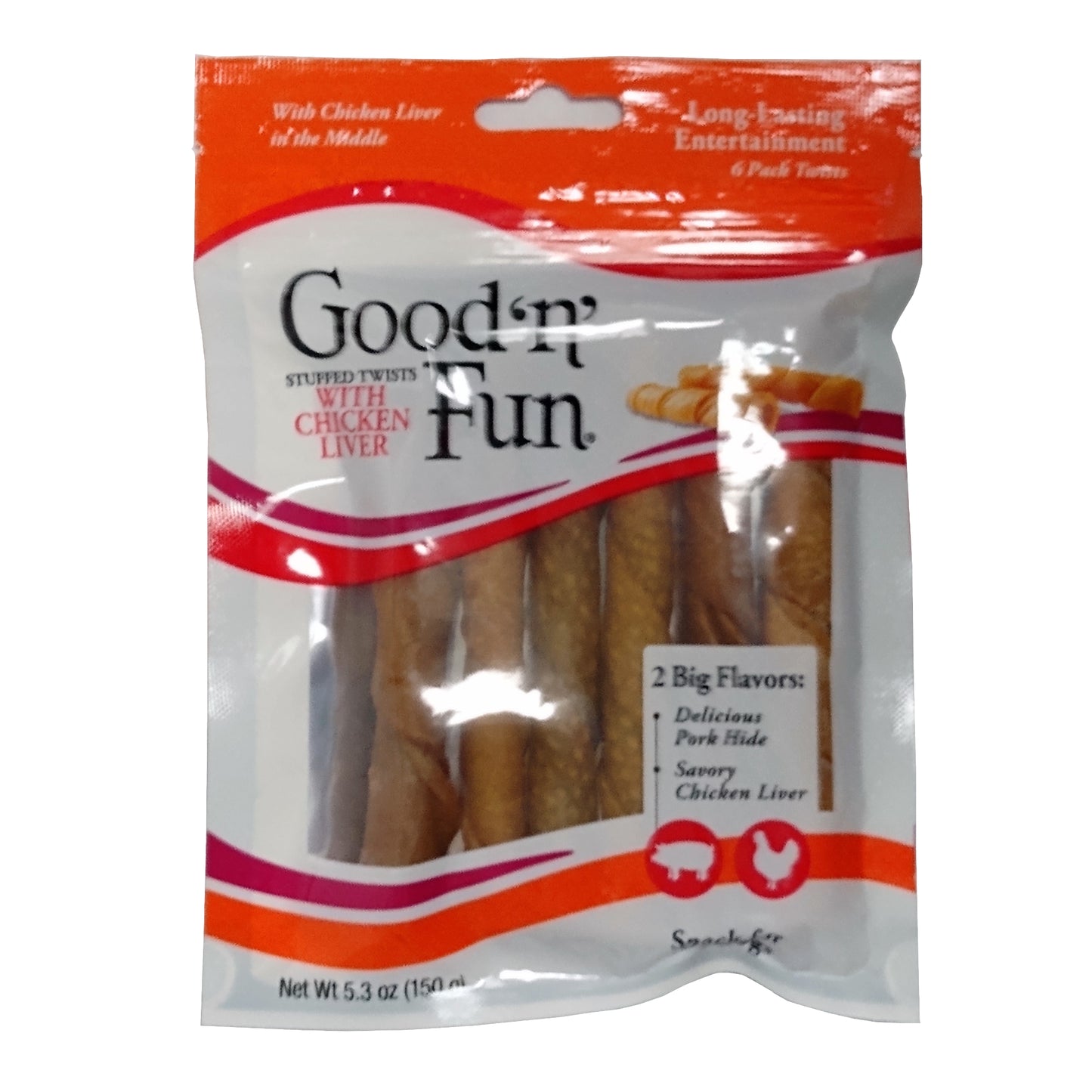 Good'N'Fun Stuffed Twists With Chicken Liver, 6 Count, 1 Package, 5.3 Oz, By Spectrum Brands Pet LLC