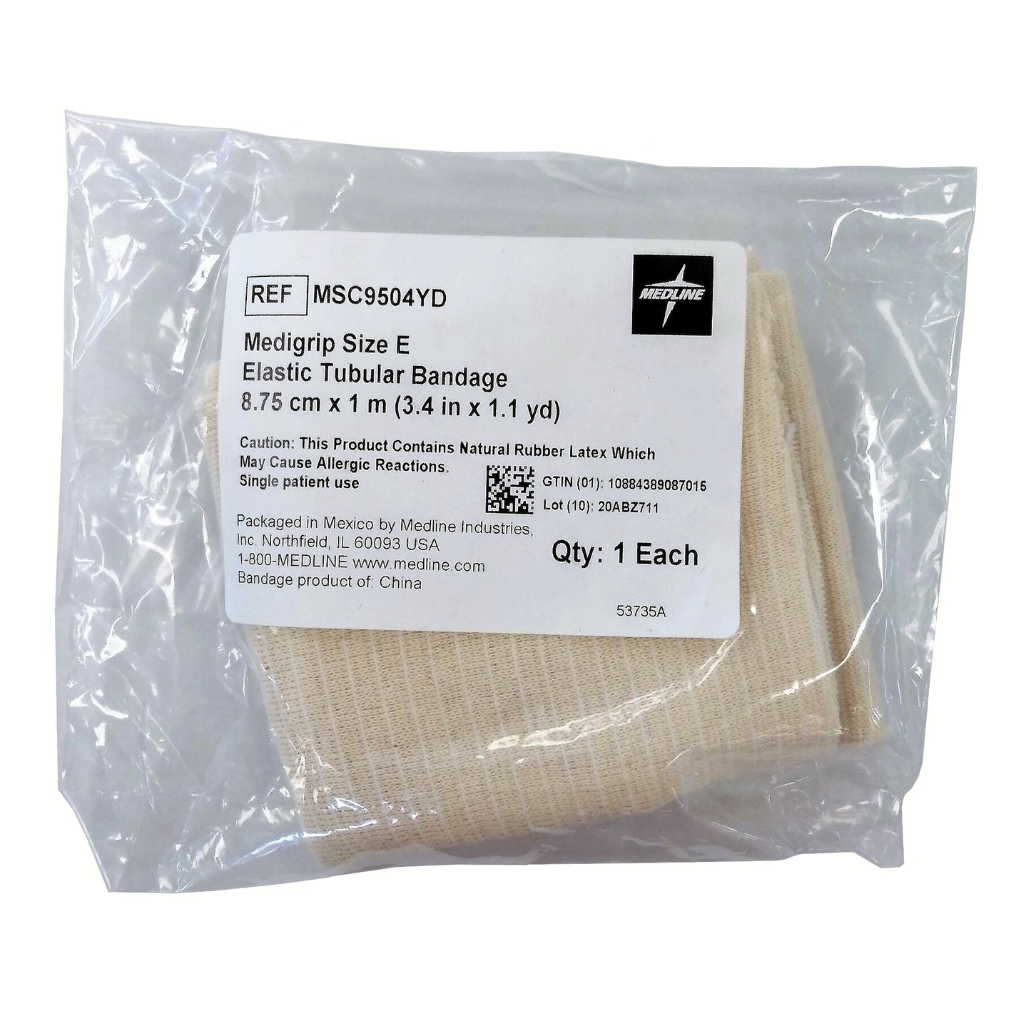 Medigrip Elasticated Tubular Support Bandage, Size E: 3.4" W (8.75 cm) X 1.1yd(1m), MSC9504YD, 1 Bandage