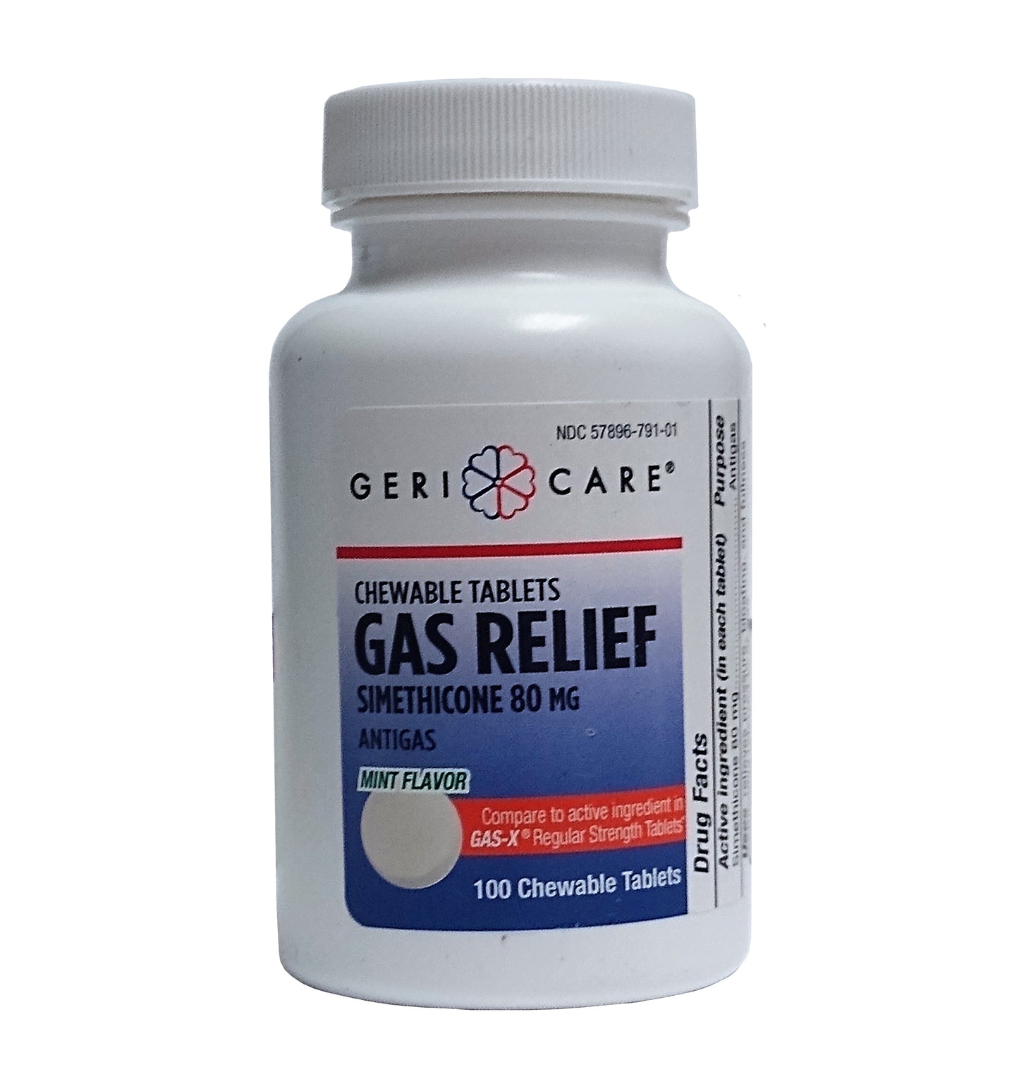 Gericare Simethicone Chewable Mint Tablets, 80 mg, 100 Count, 1 Bottle Each, By Geri-Care