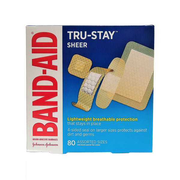 Band-Aid Tru-Stay Sheer, 80 Assorted Sizes Bandages, 1 Box Each, By Johnson & Johnson