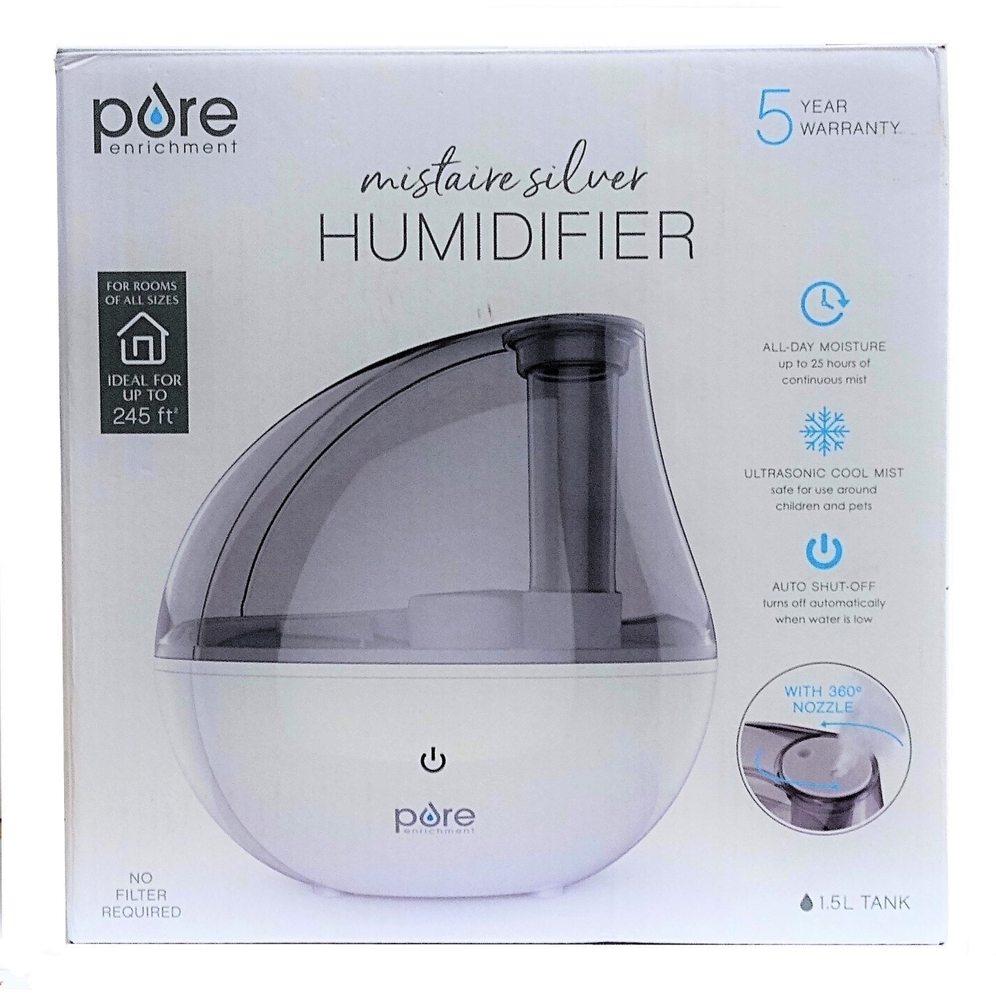 Pure Enrichment Mistaire Silver Humidifier, 1.5 L Tank, 1 Each, By Pure Enrichment