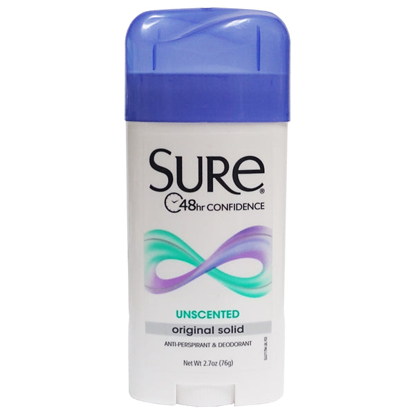 Sure Anti-Perspirant & Deodorant, Original Solid, Unscented, 2.7 Oz. 1 Each, By Idelle Labs