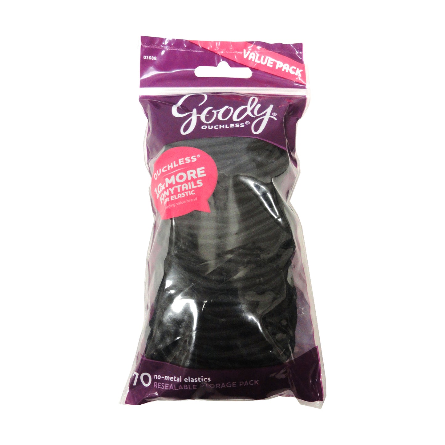 Goody Ouchless No Metal Elastics Storage Pack, Black, 70 Ct., 1 Pack Each, By Sanford