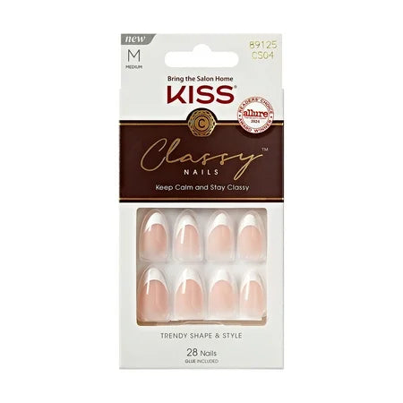 KISS Classy Nails Press on Nails Dashing White Medium Almond 28 Count, 1 Pack, By Kiss Products