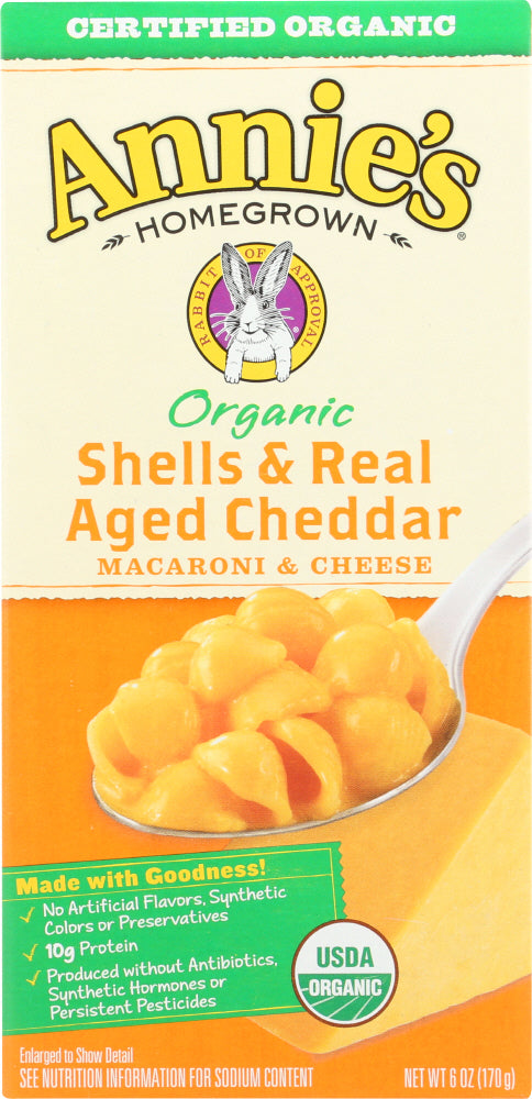 Annies Organic Shells & Real Aged Wisconsin Cheddar 6 Oz