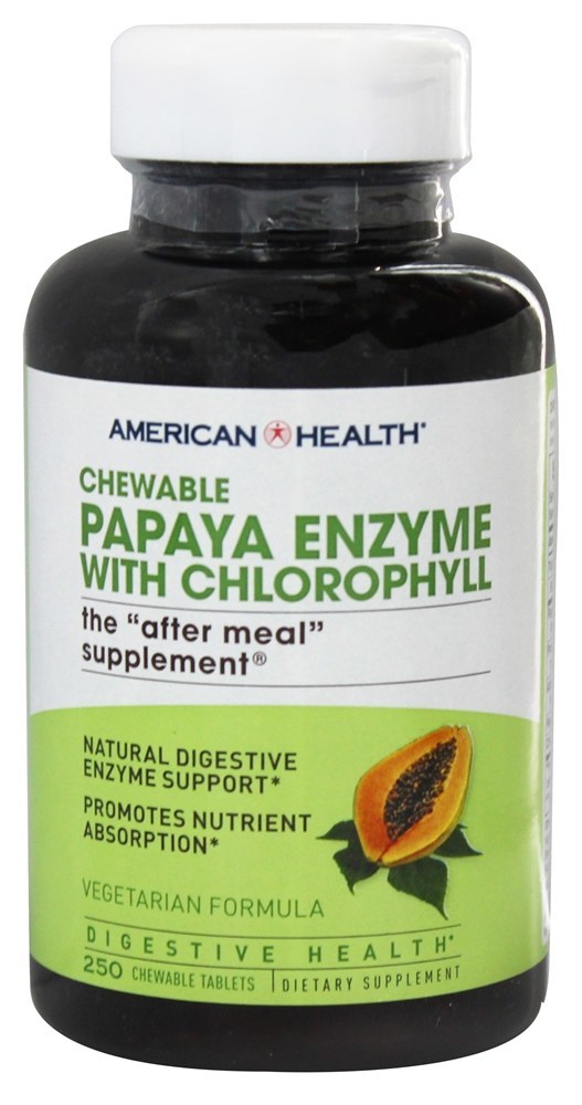 Chewable Papaya Enzyme with Chlorophyll Supplement Vitamin, 250 Chewables, 1 Each by American Health
