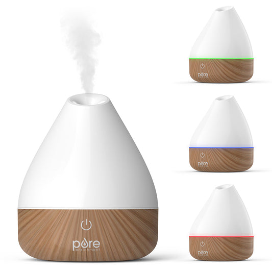 Pure Enrichment Purespa Natural Essential Oil Diffuser (Black) 200ml Water Tank Lasts Up To 10 Hours With Soft Color-Changing Lights And Auto Safety Shut-Off