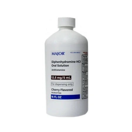 Major Diphenhydramine HCI 12.5mg/5 mL Oral Solution Cherry 16 Oz, 1 Each, By Major Pharmaceuticals