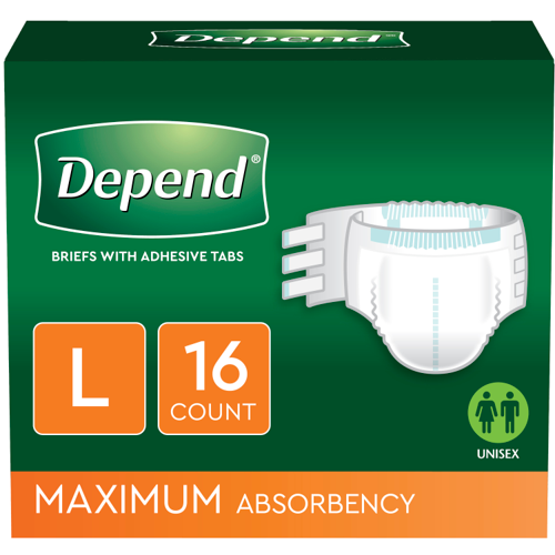 Depend Protection with Tabs Maximum Absorbency, Large, 16 Count