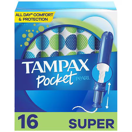 Tampax Pocket Pearl Tampons Unscented Super Absorbency 16 Ct 1 Pk