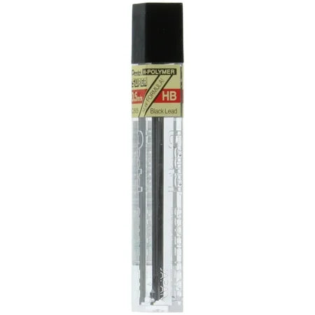 Pentel Super Hi-Polymer Lead Refills, 0.5mm, HB, Black, 12 Leads Per Tube, 1 Pack Each, By Pentel