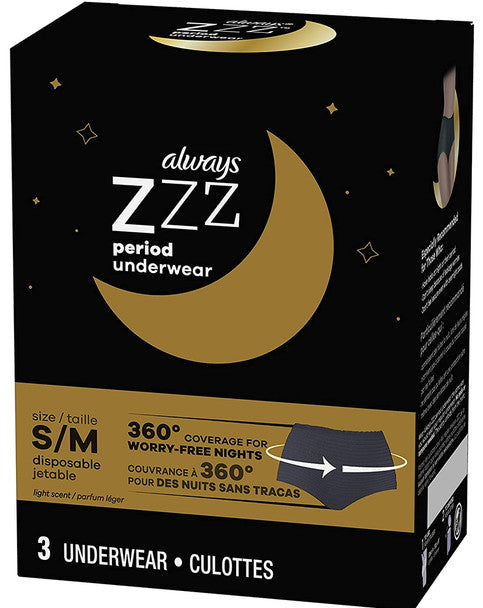 Always ZZZ Overnight Disposable Period Underwear for Women Size S/M 3 Ct