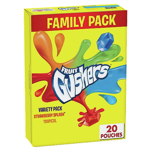 Fruit Gushers Snacks, Strawberry Splash, Tropical, Variety Pack, Family Pack