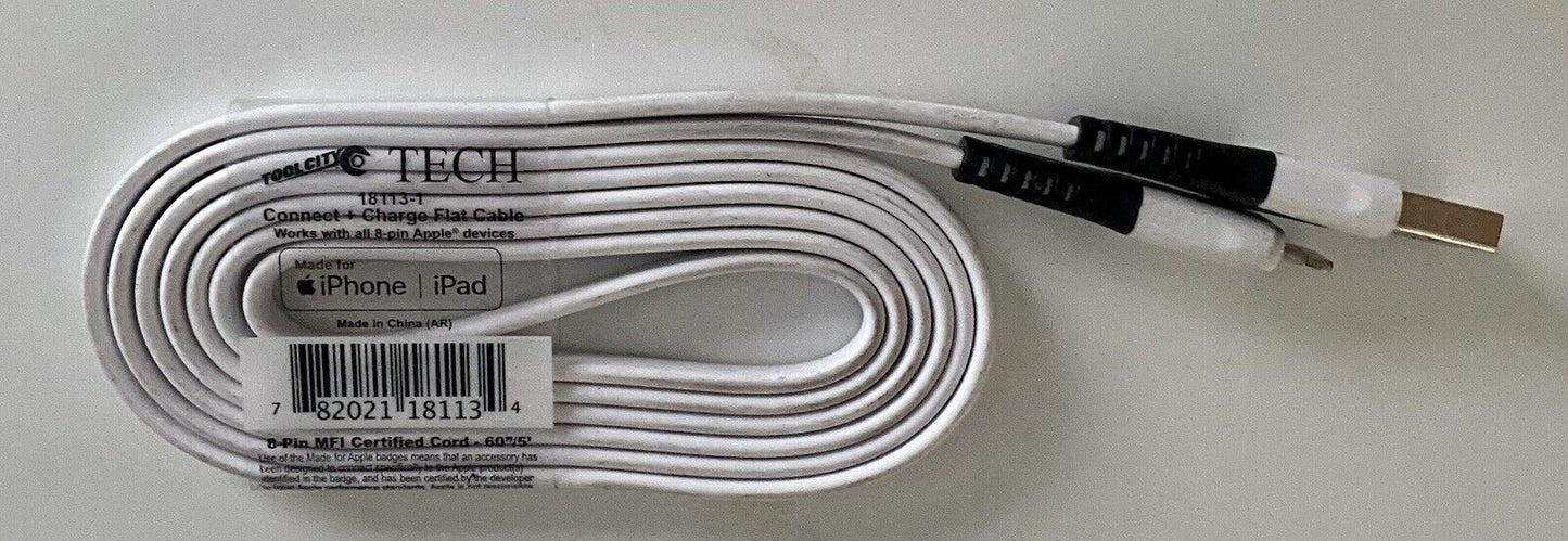 USB Charging Cable for Apple iPad iPhone 5’ White/black, 1 Each, By Tool City