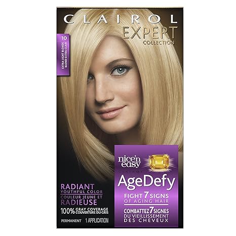 Clairol Expert Collection, With Pantene Pro-V, Agedefy, Age Dfy, Grey Coverage, Permanent, Extra Light Blonde 10