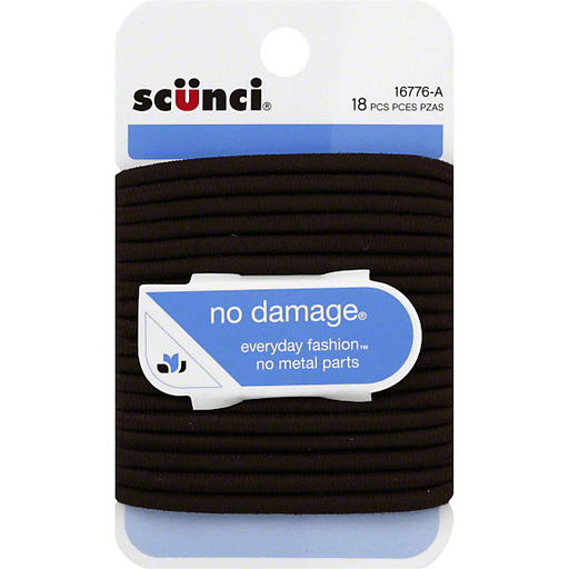 Scunci No-Damage Comfortable All Day Medium Hold, Brown Elastics, 18-Pieces per