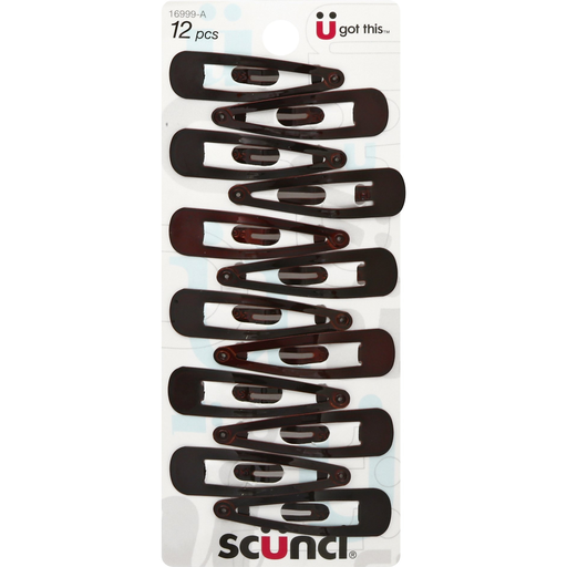 Scunci Open-Center Metal Snap Clip Barrettes Brown 12 Ct