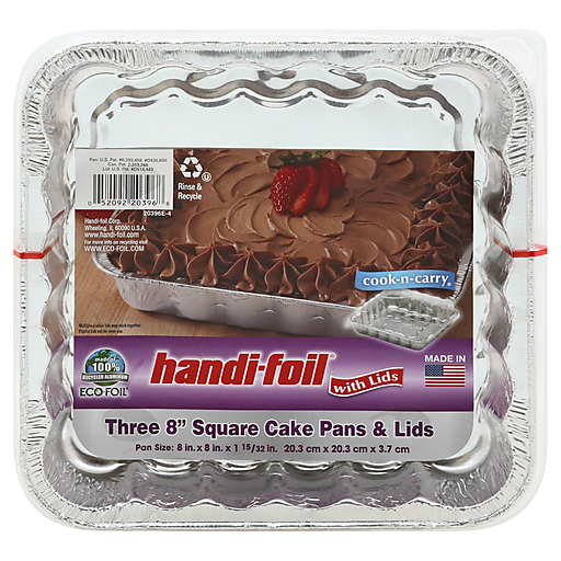 Handi-Foil 3-Count 8" Square Cake Pans and Lids