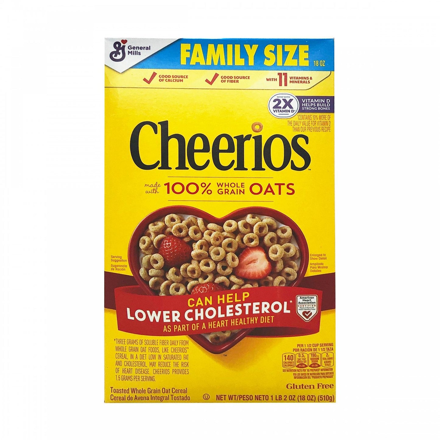 Original Cheerios Heart Healthy Cereal 18 OZ Family Size Cereal Box