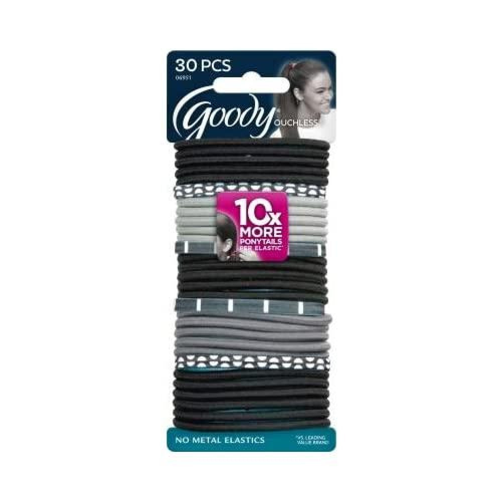 Goody Women's Ouchless Mod ElastiColorstay, Black/white, 30 Count (pack Of 3)