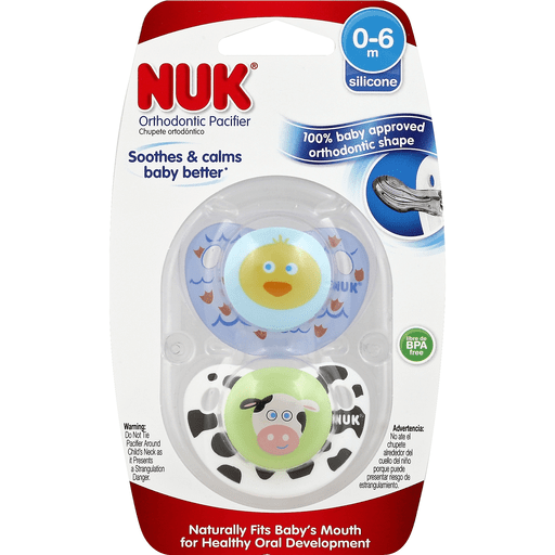 NUK® CUTE AS A BUTTON (Farm Animals) ORTHODONTIC PACIFIER 0-6 MO, 2PK, SILICONE